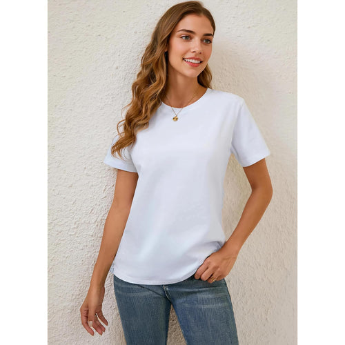 100% Cotton Basic T Shirts for Women Crew Neck Short Sleeve Summer Solid Loose Fit Plain Workout Tops, Undershirts