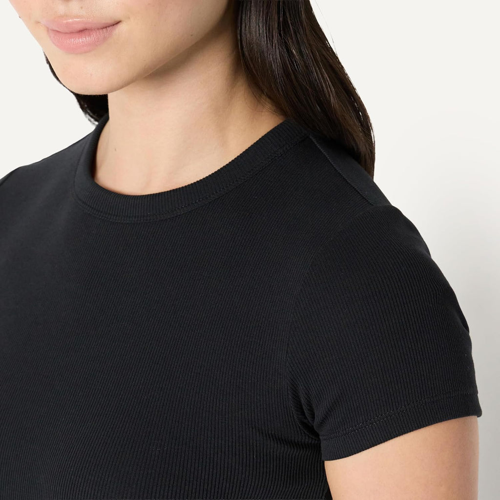 Amazon Essentials Women's Slim-Fit Stretch Rib Short Cap Sleeve Crew Neckline Tee