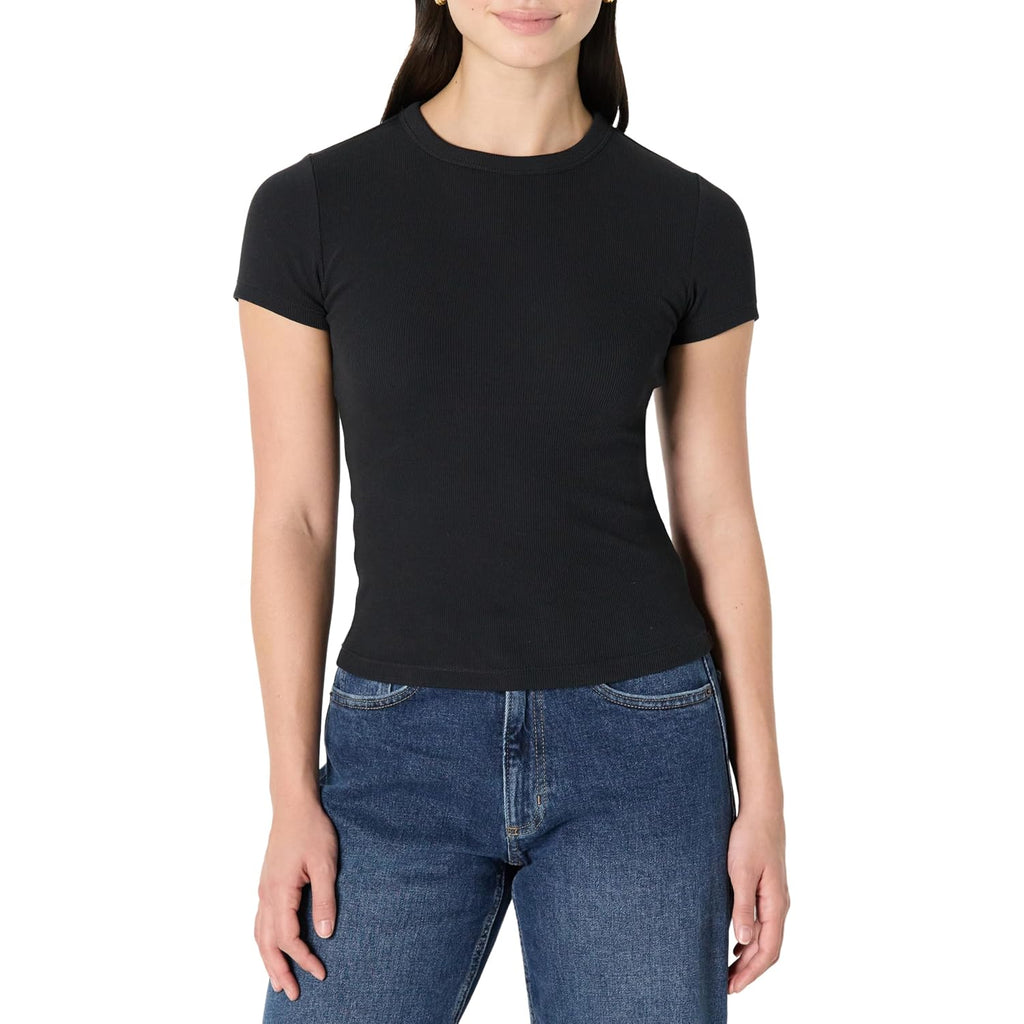 Amazon Essentials Women's Slim-Fit Stretch Rib Short Cap Sleeve Crew Neckline Tee