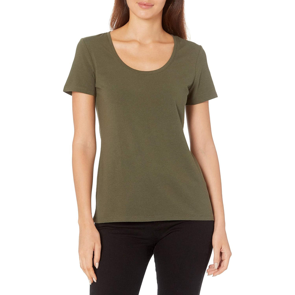 Amazon Essentials Women's Regular-Fit Short-Sleeve Scoop Neck T-Shirt, Summer Casual, Pack of 2
