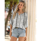 Women's Boho V-Neck Tunic Top Multicolor Black