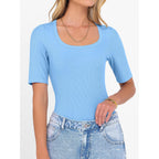 ANRABESS Womens Half Sleeve Tops Scoop Neck Ribbed Knit Slim Fitted Basic Tee Shirts Summer 2026 Trendy Spring Casual Clothes