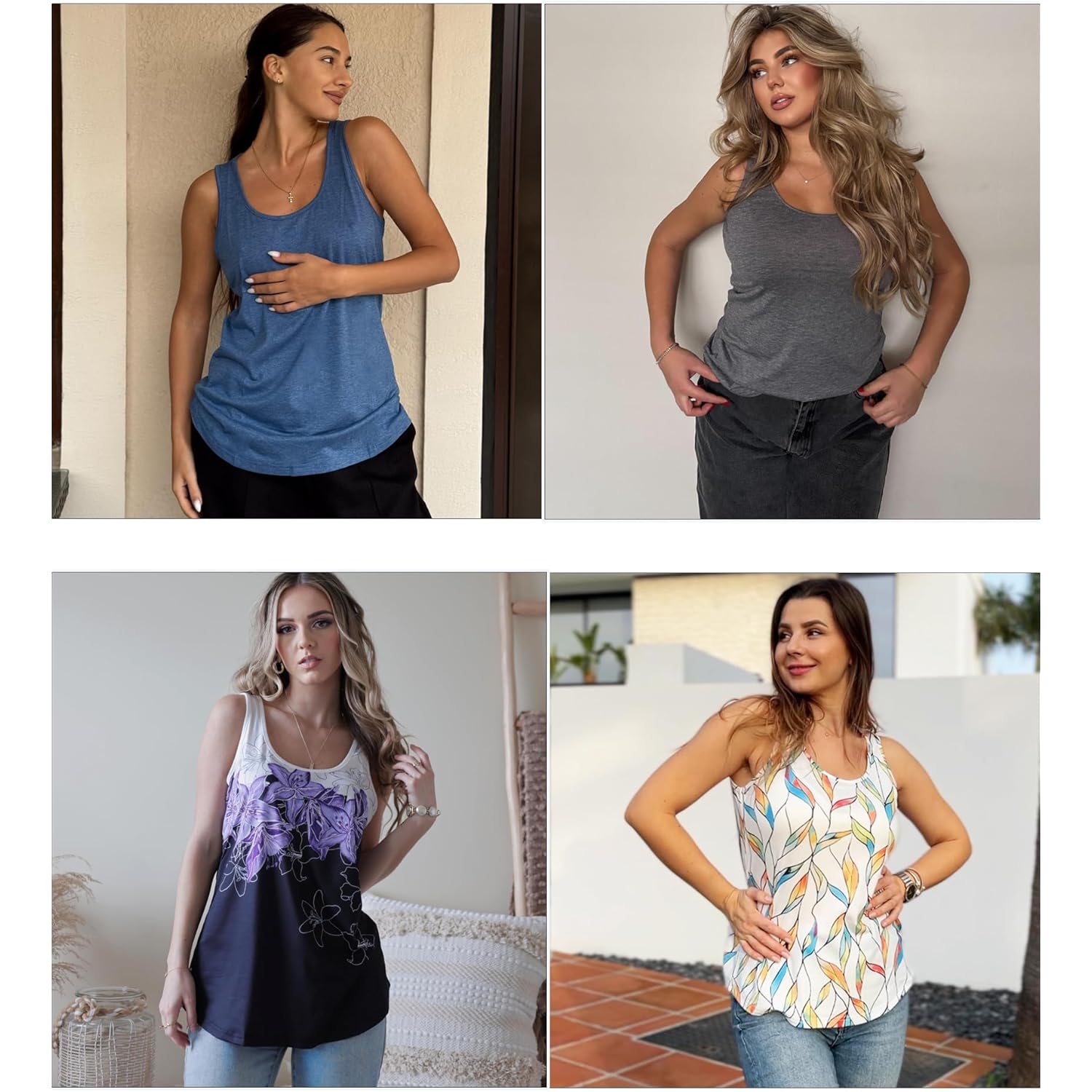 Women's Flowy Scoop Neck Tank Top Black