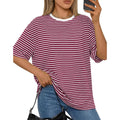 PRETTYGARDEN Women Short Sleeve Crewneck Ribbed Knit Oversized Tshirts 2026 Striped Summer Tops Basic Tee Casual Outfits