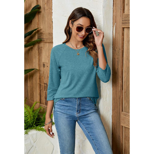 Women's Basic Round Neck Tunic Top Blue/Green