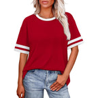 WIHOLL Womens T Shirts Loose Fit Short Sleeve Tees Crew Neck Color Block Summer Tops 2026 Fashion