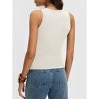 Women's V-Neck Sweater Knit Tank Top Cream White