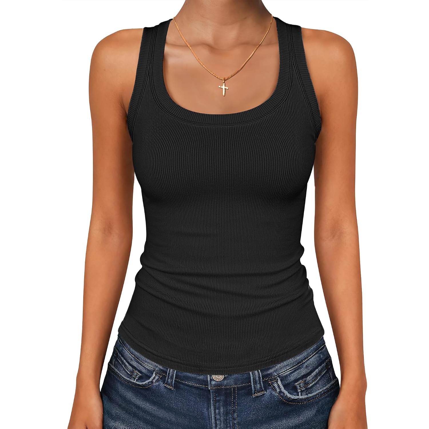 ANRABESS Womens Ribbed Square Neck Tank Tops, Soft Stretchy Fabric Slim Fit Comfy for Yoga Lounge& Versatile Summer Outfits