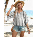 Women's Boho V-Neck Tunic Top Multicolor Black