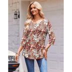Zeagoo 3/4 Length Sleeve Womens Tops Round Neck Casual Summer Tunic Tops Basic Tees Blouses Dressy T-Shirts Pleated Shirts