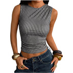 Milumia Women's Gingham Top Sleeveless Ruched Fitted Tank Tops Going Out Y2k Coquette Clothes