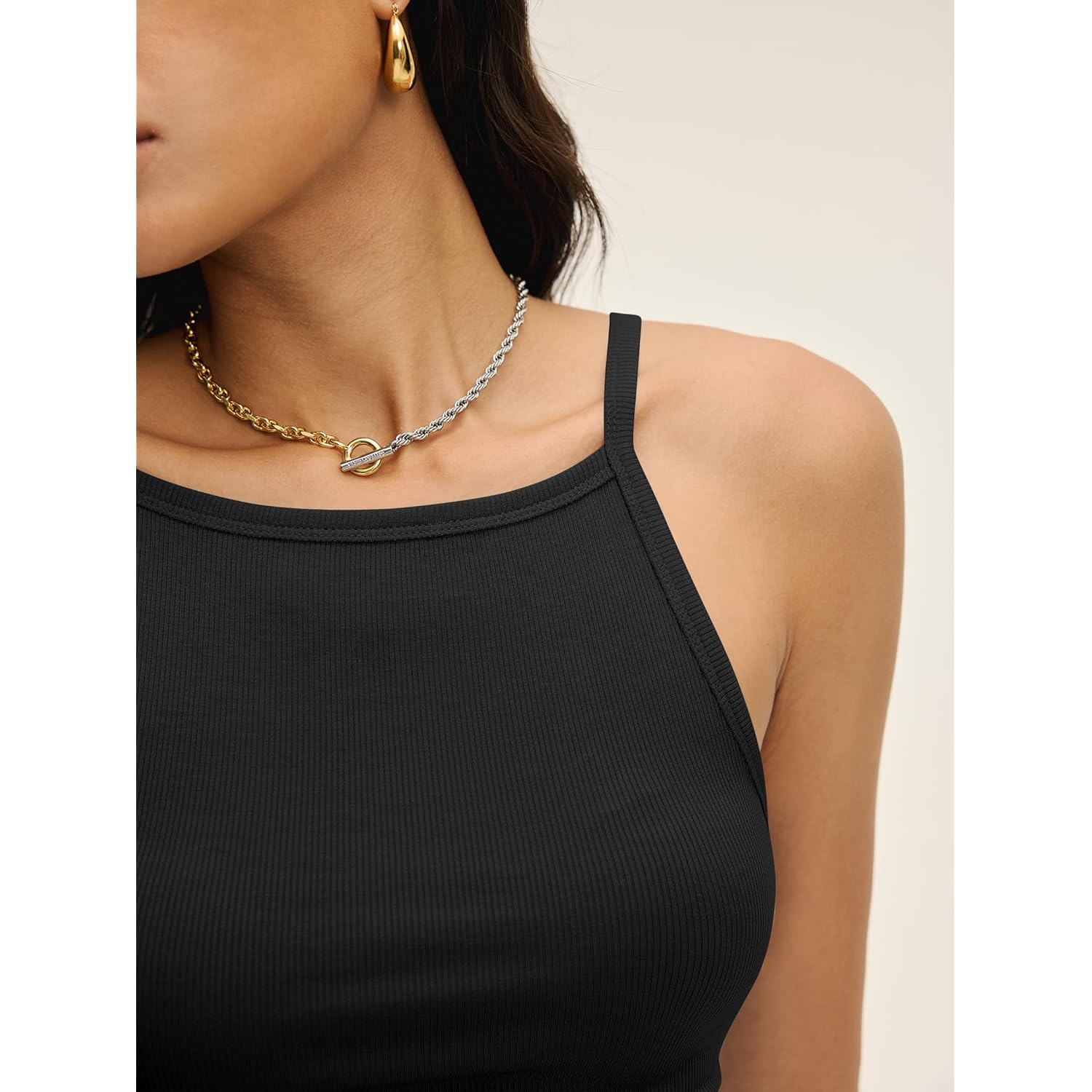 Women's High Square Neck Tank Top Black