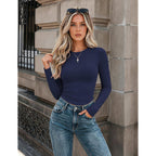 Zeagoo Women Long Sleeve Shirts Fitted Going Out Tops Crop Basic Tee Casual Work Clothes Trendy Fall Outfits XS-XL