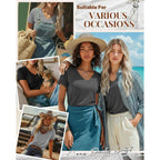 Ficerd 3 Pack Women's V Neck T Shirts, Summer Casual Short Sleeve Tops Loose Fit Rolled Sleeve Tees Trendy Shirts