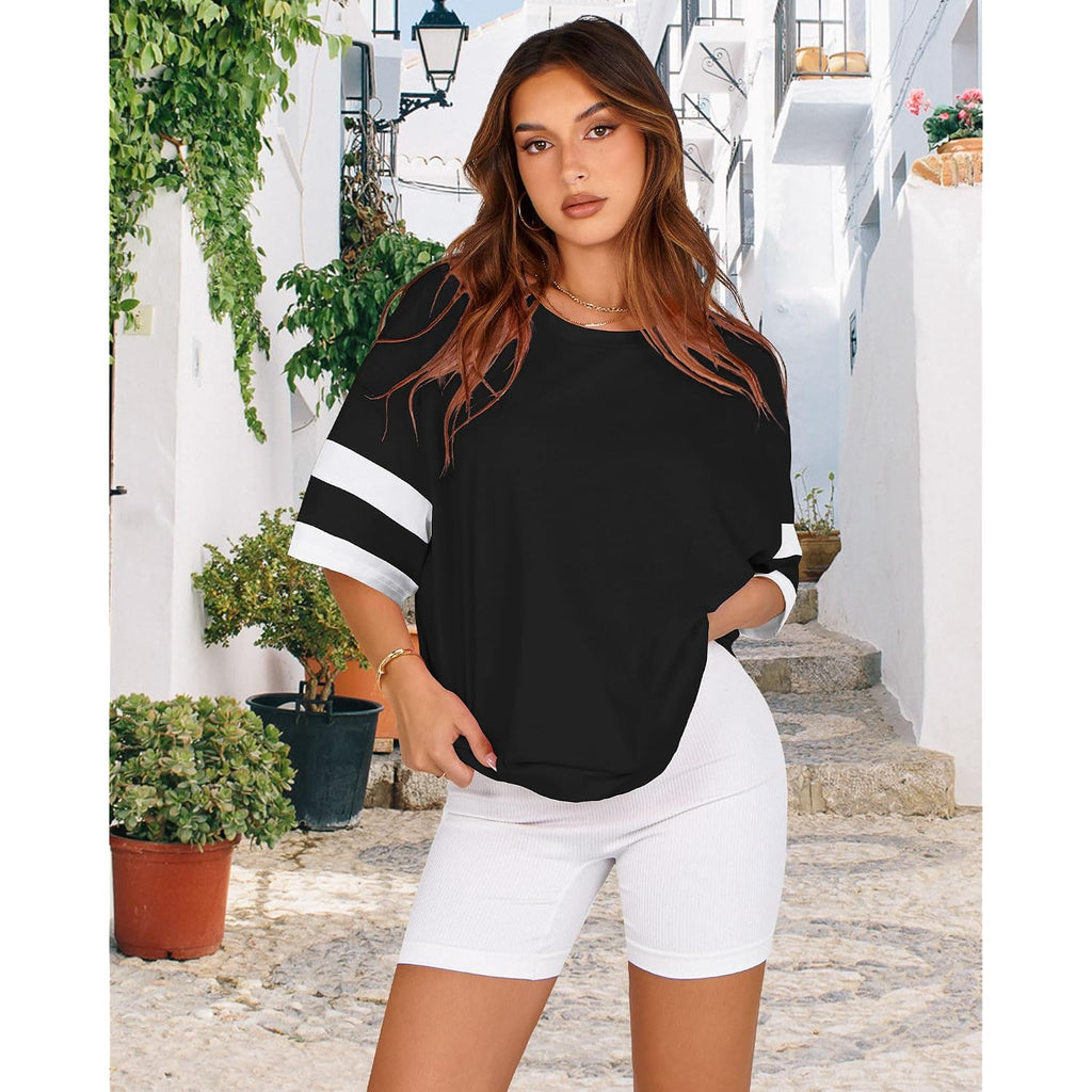 rosemia Oversized Tshirts for Women Summer Short Sleeve Round Neck Graphic Tee Shirt