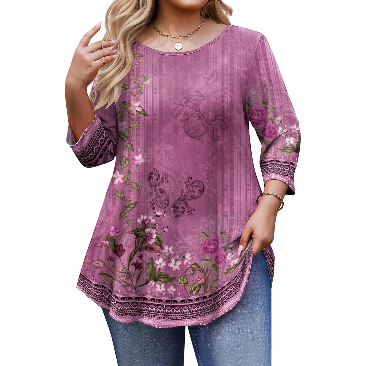 Women's Leggings Fit Tunic Top Purple Floral