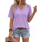 Dokotoo Womens Summer Short Sleeve Shirts Dressy Lace Tops 2026 Casual T-Shirts Cute Work Outfits Blouses