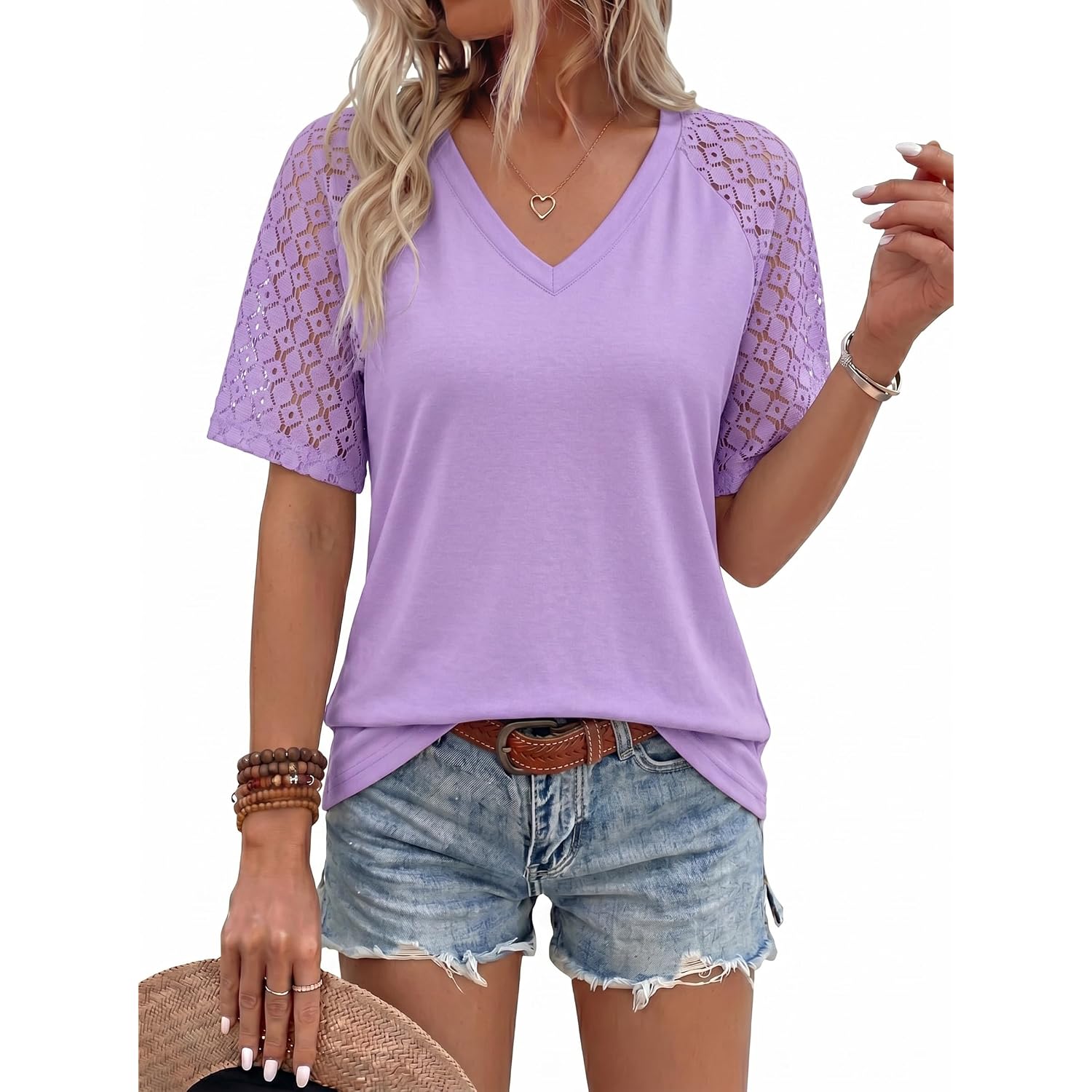 Dokotoo Womens Summer Short Sleeve Shirts Dressy Lace Tops 2026 Casual T-Shirts Cute Work Outfits Blouses