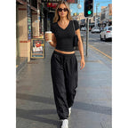 Trendy Queen Womens V Neck Short Sleeve Shirts Buttery Soft Crop Tops 2026
