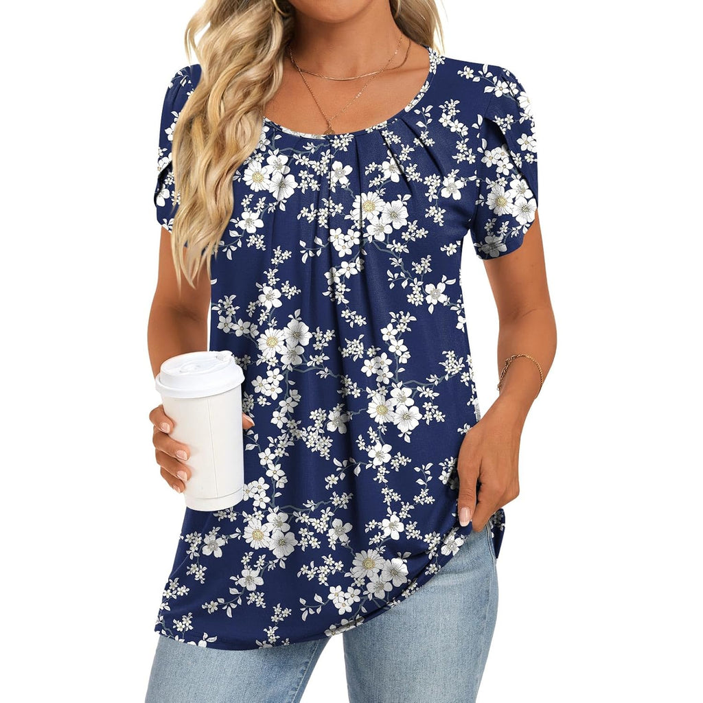Women's Pleated Leggings Fit Tunic Top White Floret