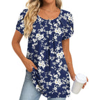 Women's Pleated Leggings Fit Tunic Top White Floret