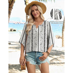 Women's Boho V-Neck Tunic Top Multicolor Black