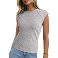 Sidefeel Womens Tops Casual Crewneck Cap Sleeve Tops Ribbed Raw Hem Summer T Shirts Slim Fit Basic Tees Blouses