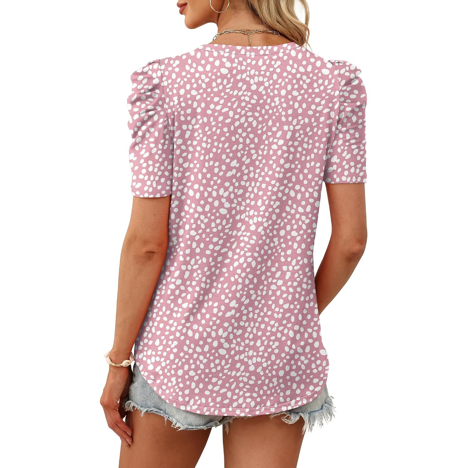 WIHOLL Summer Tops for Women Puff Sleeve Crewneck T Shirts Dressy Casual Blouses Spring Outfits Fashion Clothes