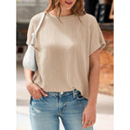 Women's Textured Ribbed Knit Tunic Top Apricot