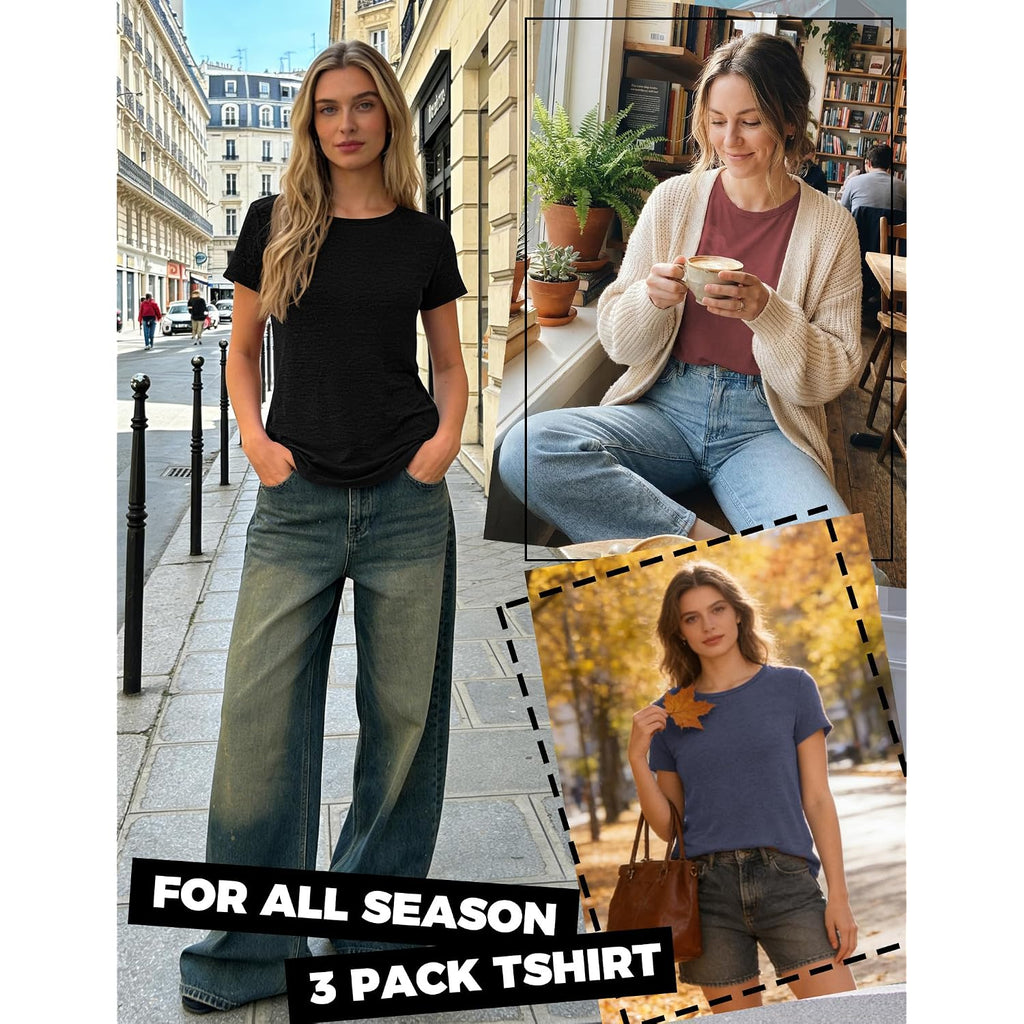 Zeagoo Womens 3 Pack Tshirts for Women Short Sleeve Shirt Crewneck Basic Tee Summer Tops Lightweight Plain Workout Clothes