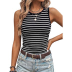 Women's Side Ruched Ribbed Tank Top Black/White