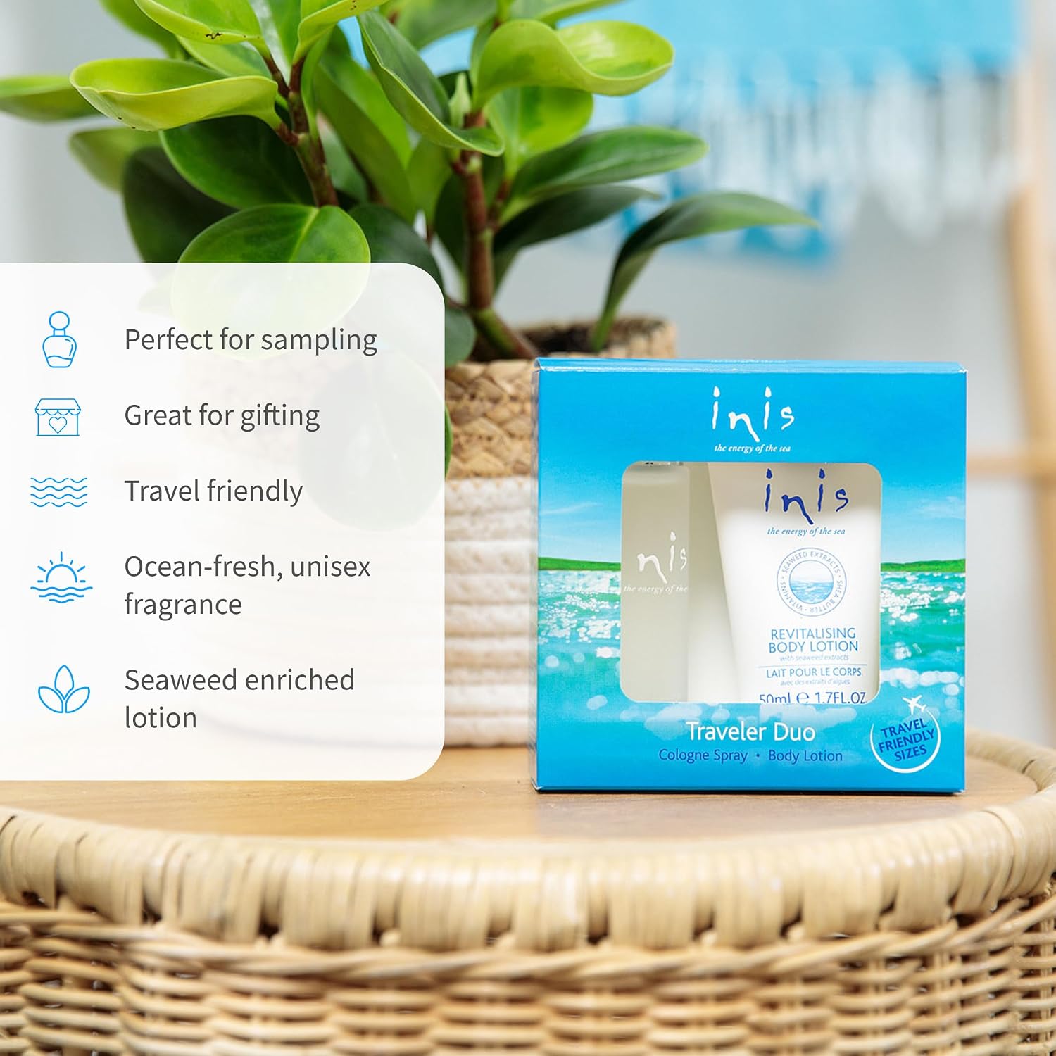 Inis the Energy of the Sea - Cologne and Body Lotion Sampler Gift Set for Women and Men, Unisex Travel Size Toiletries with Mini Cologne and Mini Lotion, Clean Ocean Fresh Fragrance