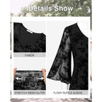 Women's Double Layer Mesh Tunic Top Black Floral