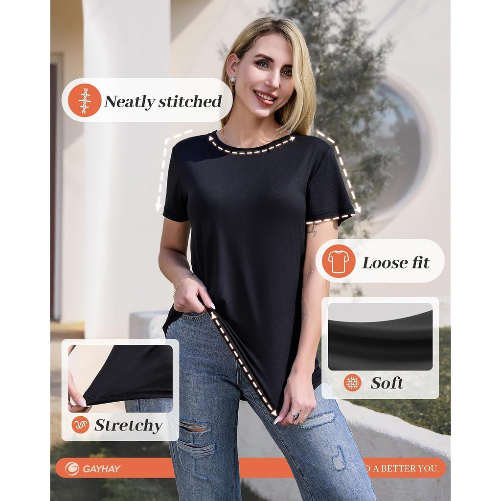 GAYHAY 3 Pack Womens T-Shirts - Short Sleeve Spring Summer Tops Crew Neck Trendy Casual Work Soft Basic Tees for Ladies 2026