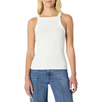 Women's High Neck Ribbed Tank Top White