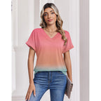Zeagoo Womens Summer Tops Rolled Short Sleeve V Neck Shirts Casual Dressy Business Work Blouses Outfits