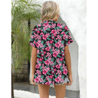 Women's Tropical Floral  Button Down Shirt Black Floral