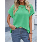 Women's Textured Ribbed Knit Tunic Top Green