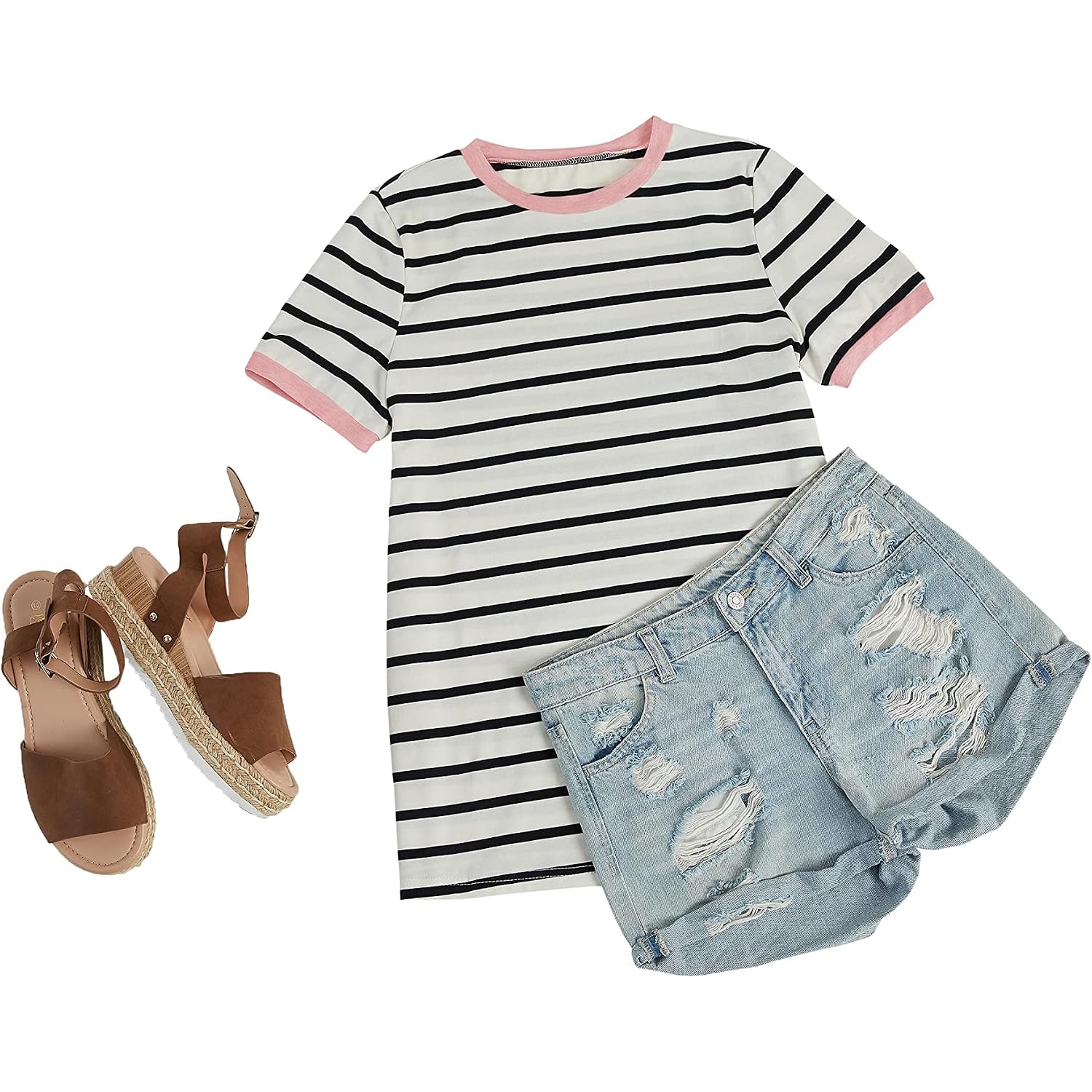 Womens T Shirt Short Sleeve Crew Neck Basic Color Block Tee Tops