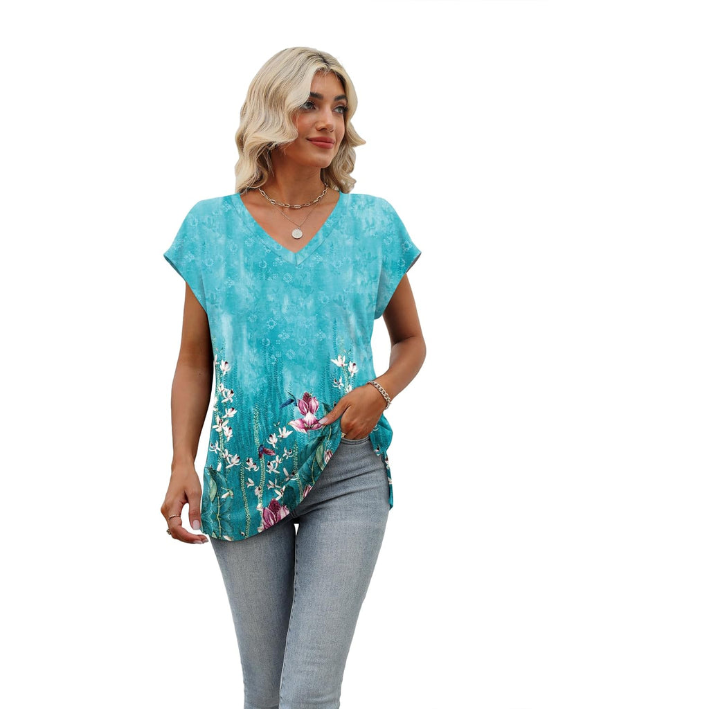 Sampeel Womens Summer Tops 2026 Cap Sleeve Trendy V Neck Loose Fit T Shirts