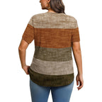 Women's Button-Up V-Neck Tunic Top Multicolor Block