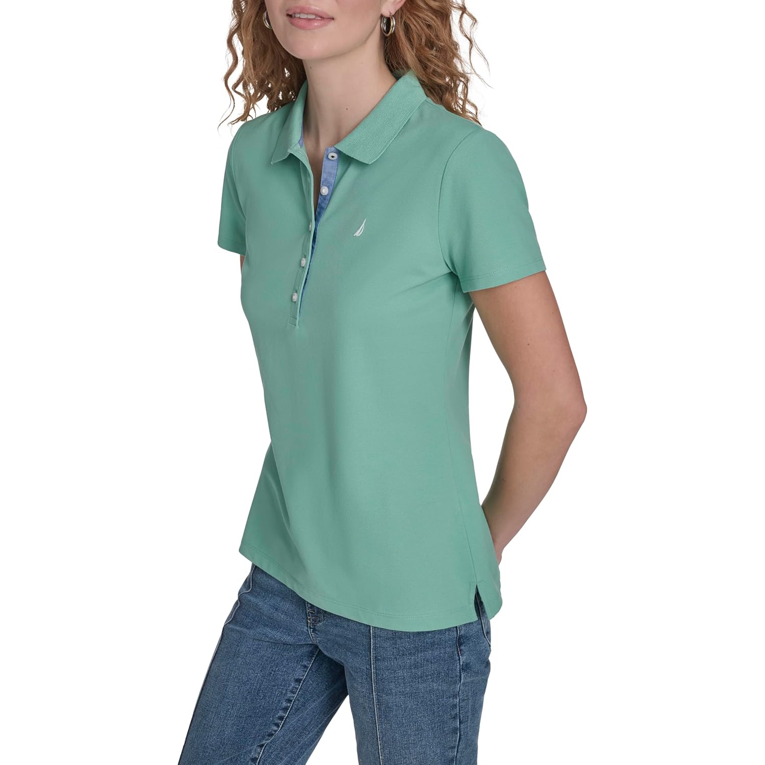 Women's 5-Button Cotton Polo Shirt Crème De Menthe