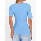 ANRABESS Womens Half Sleeve Tops Scoop Neck Ribbed Knit Slim Fitted Basic Tee Shirts Summer 2026 Trendy Spring Casual Clothes