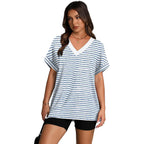 WIHOLL Womens Oversized V Neck Tshirts Plus Size Summer Tops 2026 Short Rolled Sleeve Shirts Dressy Casual Blouses S-4XL