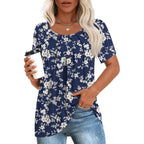 Women's Pleated Casual Tunic Top White Floret