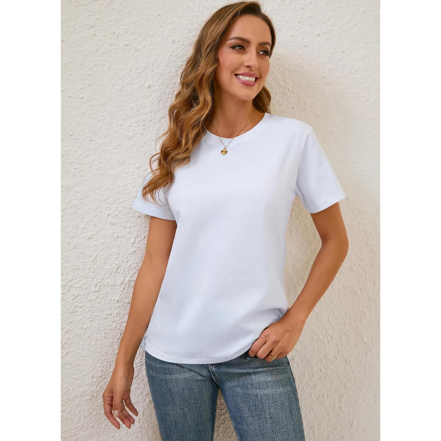 BJY Cotton Basic T Shirts for Women,Crew Neck Short Sleeve Summer Shirts
