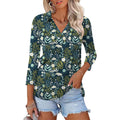 Women's 3/4 Sleeve Collared Polo Shirt Navy Blue Floral