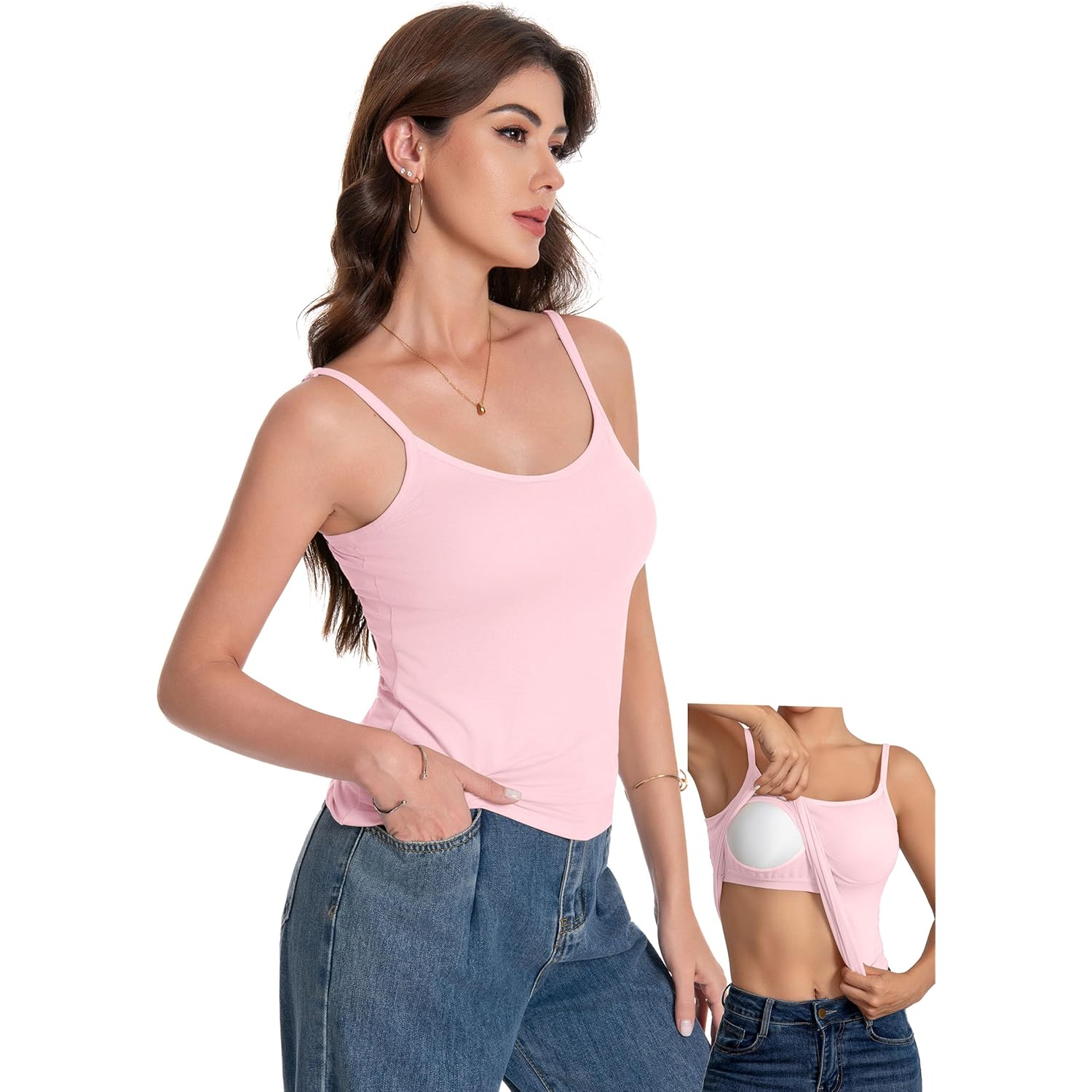 Women's Built-In Bra Tank Top Pink