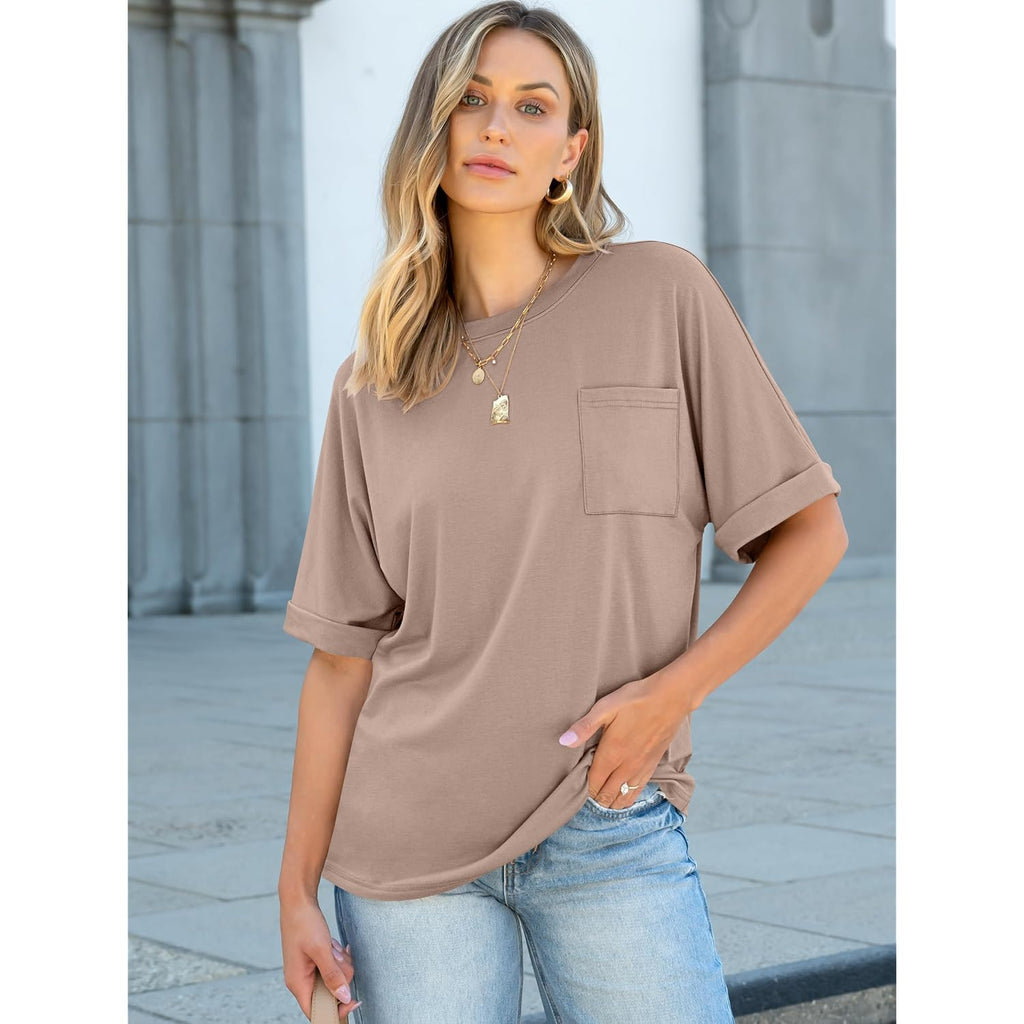 ANRABESS Women Oversized T Shirts Short Sleeve Summer Casual Loose Top Basic Tee with Pocket