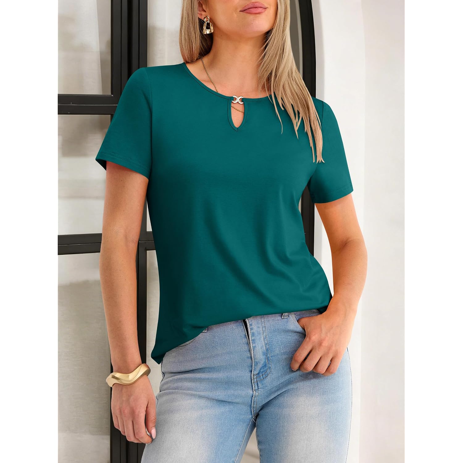 ANRABESS Womens Short Sleeve Tops Summer Tshirts Cute Keyhole Neck Casual Basic Tee Dressy Work 2026 Spring Trendy Outfits
